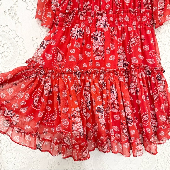 MISA Los Angeles Darla Off the Shoulder Dress Red Paisley - Picture 13 of 16